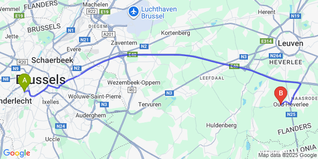 Map: Brussels Midi Train Station to Vaalbeek