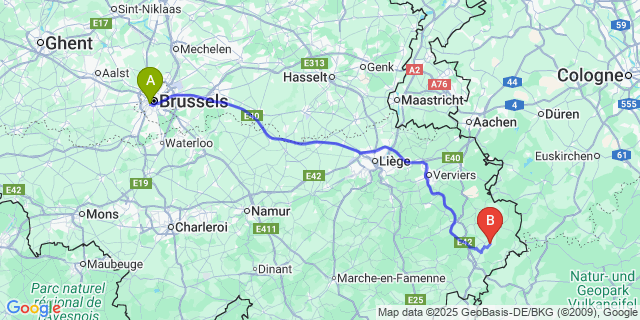 Map: Brussels Midi Train Station to Valender