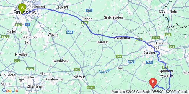 Map: Brussels Midi Train Station to Vieuxville