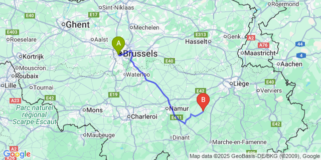 Map: Brussels Midi Train Station to Vyle-Et-Tharoul