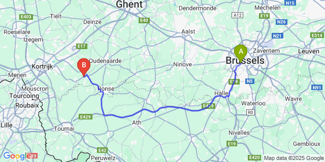 Map: Brussels Midi Train Station to Waarmaarde