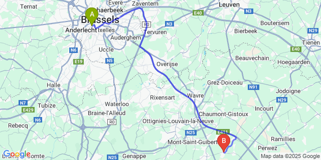 Map: Brussels Midi Train Station to Walhain