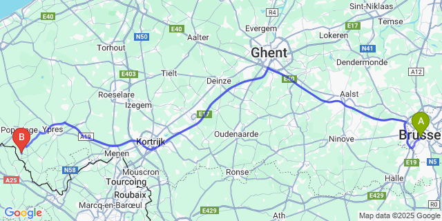 Map: Brussels Midi Train Station to Westouter