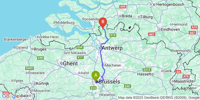 Map: Brussels Midi Train Station to Wildert