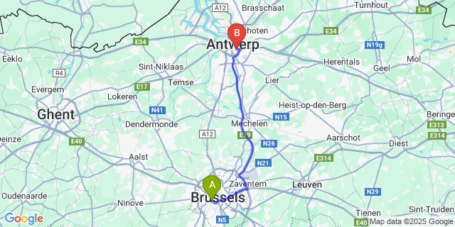 Map: Brussels Midi Train Station to Zurenborg