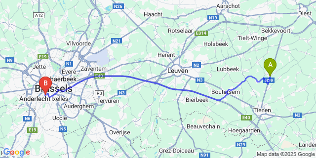 Map: Brussels Midi Train Station to Glabbeek