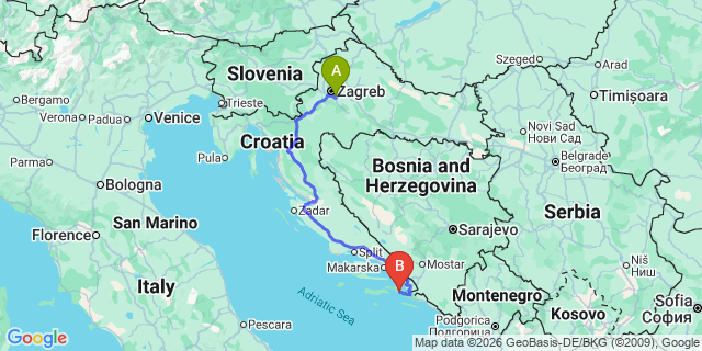 Map: Zagreb Airport (ZAG) to Matkovic