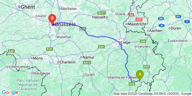Map: Brussels Midi Train Station to Gouvy