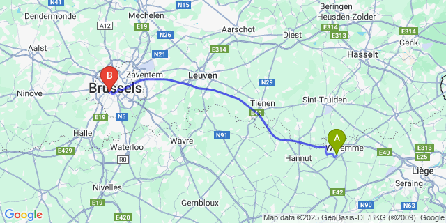 Map: Brussels Midi Train Station to Grand-Axhe