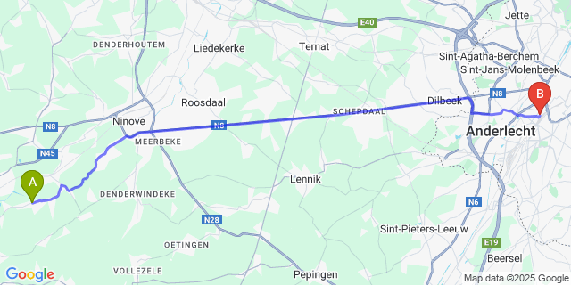 Map: Brussels Midi Train Station to Grimminge