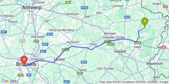 Map: Brussels Midi Train Station to Gruitrode