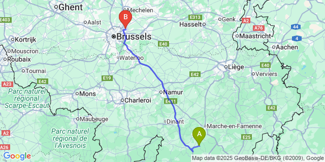 Map: Brussels Zaventem Airport (BRU) to Grupont