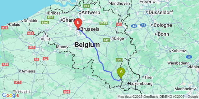 Map: Brussels Midi Train Station to Guirsch
