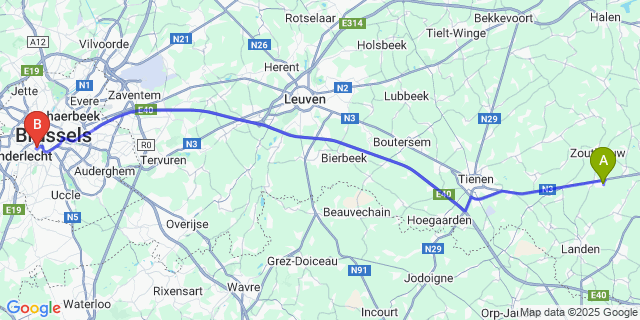 Map: Brussels Midi Train Station to Halle-Booienhoven