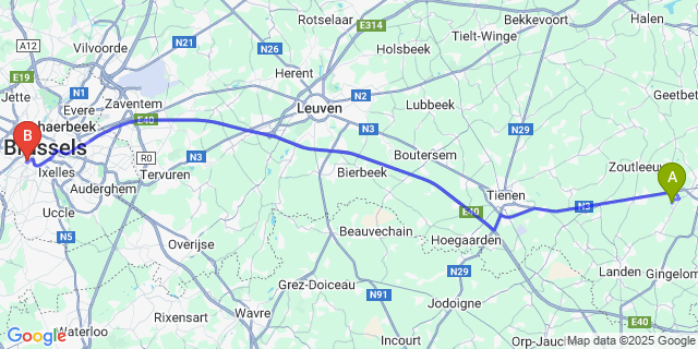 Map: Brussels Midi Train Station to Halmaal