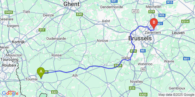 Map: Brussels Zaventem Airport (BRU) to Havinnes