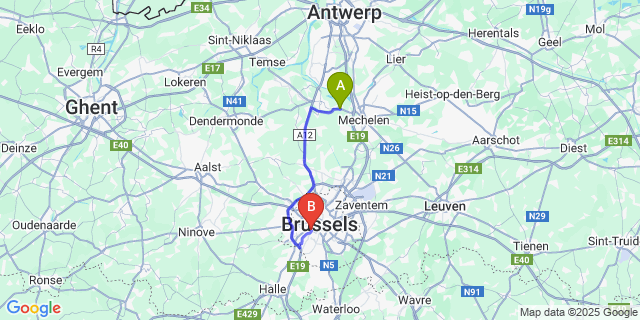 Map: Brussels Midi Train Station to Heffen