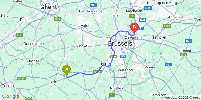 Map: Brussels Zaventem Airport (BRU) to Hellebecq