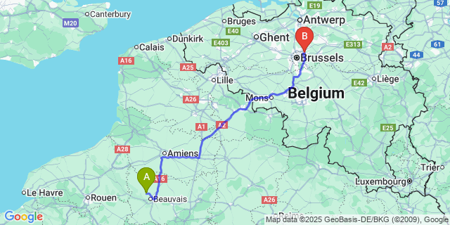 Map: Brussels Zaventem Airport (BRU) to Herchies
