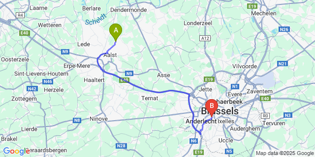 Map: Brussels Midi Train Station to Herdersem