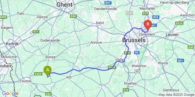 Map: Brussels Zaventem Airport (BRU) to Herquegies