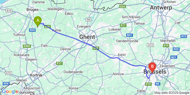 Map: Brussels Midi Train Station to Hertsberge