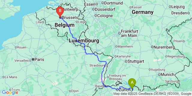 Map: Brussels Midi Train Station to Heule