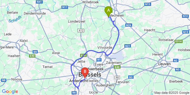 Map: Brussels Midi Train Station to Hombeek