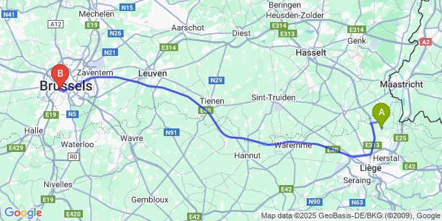 Map: Brussels Midi Train Station to Houtain-Saint-Siméon