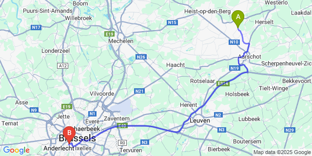 Map: Brussels Midi Train Station to Houtvenne