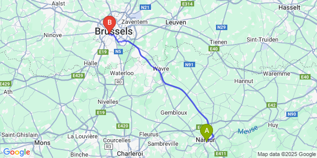 Map: Brussels Midi Train Station to Jambes