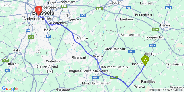 Map: Brussels Midi Train Station to Jauchelette