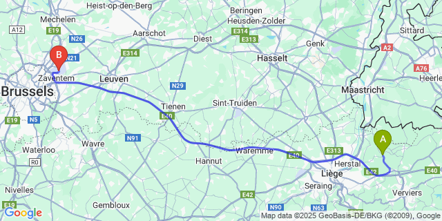 Map: Brussels Zaventem Airport (BRU) to Julémont