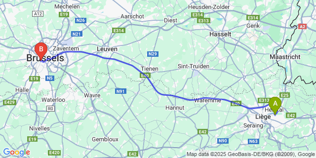 Map: Brussels Midi Train Station to Jupille-Sur-Meuse