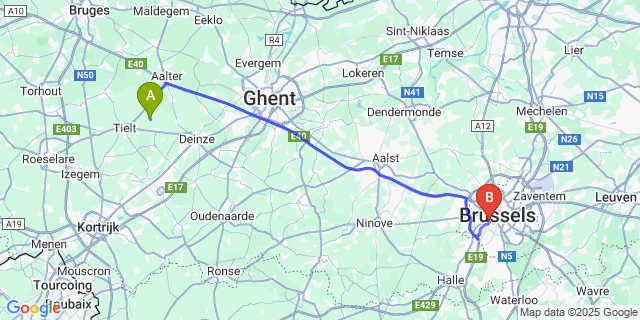 Map: Brussels Midi Train Station to Kanegem