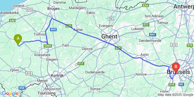 Map: Brussels Midi Train Station to Klerken