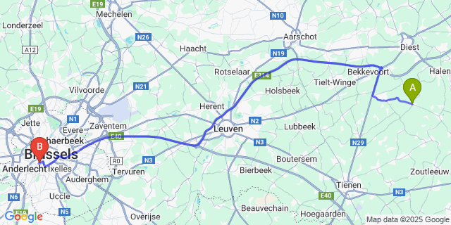 Map: Brussels Midi Train Station to Kortenaken