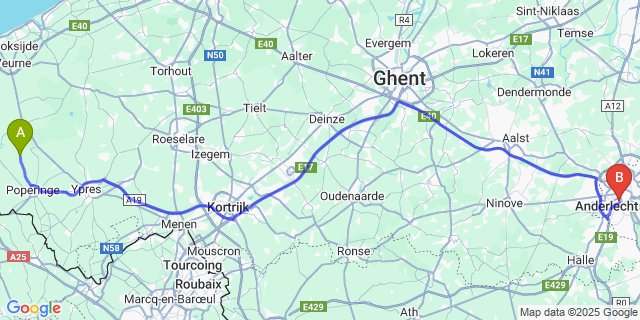 Map: Brussels Midi Train Station to Krombeke