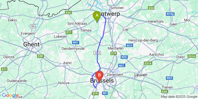 Map: Brussels Midi Train Station to Kruibeke