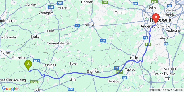 Map: Brussels Midi Train Station to Lahamaide