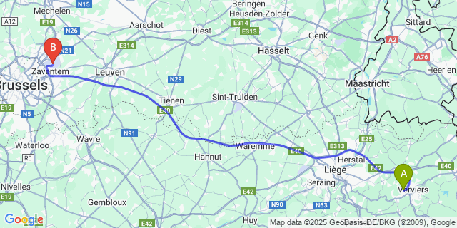 Map: Brussels Zaventem Airport (BRU) to Lambermont