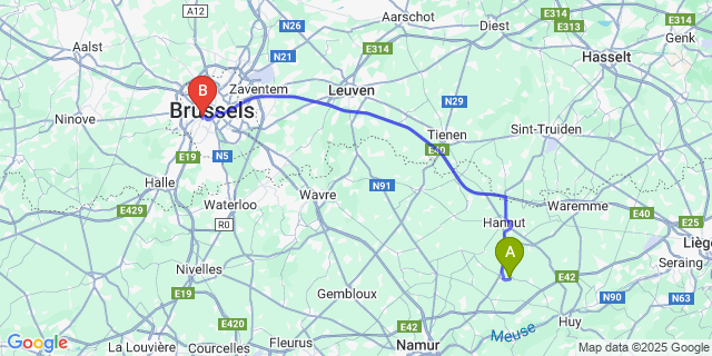 Map: Brussels Midi Train Station to Lamontzée