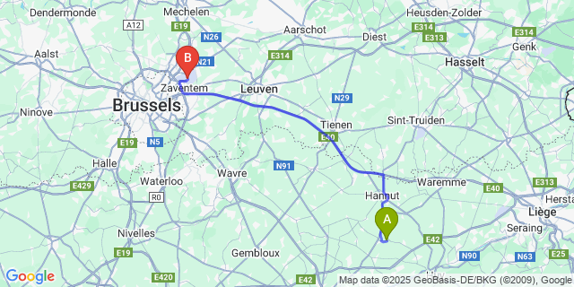 Map: Brussels Zaventem Airport (BRU) to Lamontzée