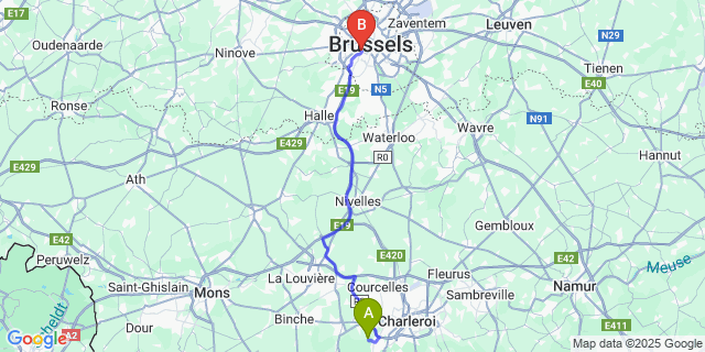 Map: Brussels Midi Train Station to Landelies