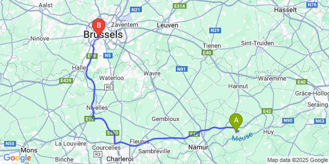 Map: Brussels Midi Train Station to Landenne