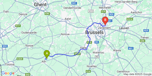 Map: Brussels Zaventem Airport (BRU) to Lanquesaint
