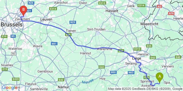 Map: Brussels Zaventem Airport (BRU) to La Reid