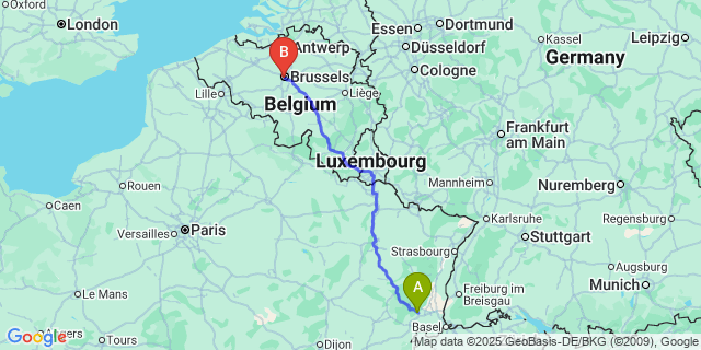 Map: Brussels Midi Train Station to Lauw