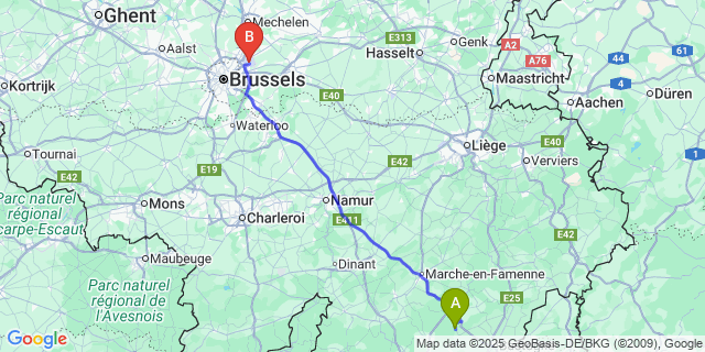 Map: Brussels Zaventem Airport (BRU) to Lavacherie