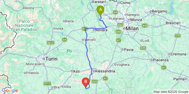 Map: Milan Malpensa Airport (MXP) to Acqui Terme